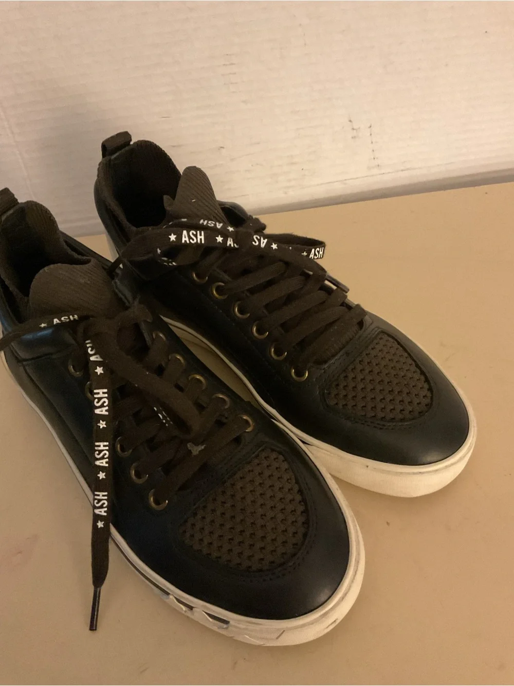 ASH women charcoal black leather platform nippy sneakers US 6.5